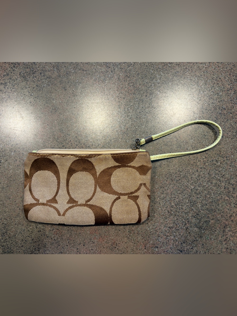 Vintage Coach Classic Monogram Zip Pouch Leather Strap Wristlet- Tan/Brown